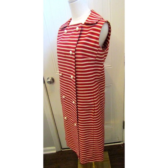 Lillie Rubin Sample Dress Vintage Red White Nautical Striped Button Front Size L - Picture 4 of 8